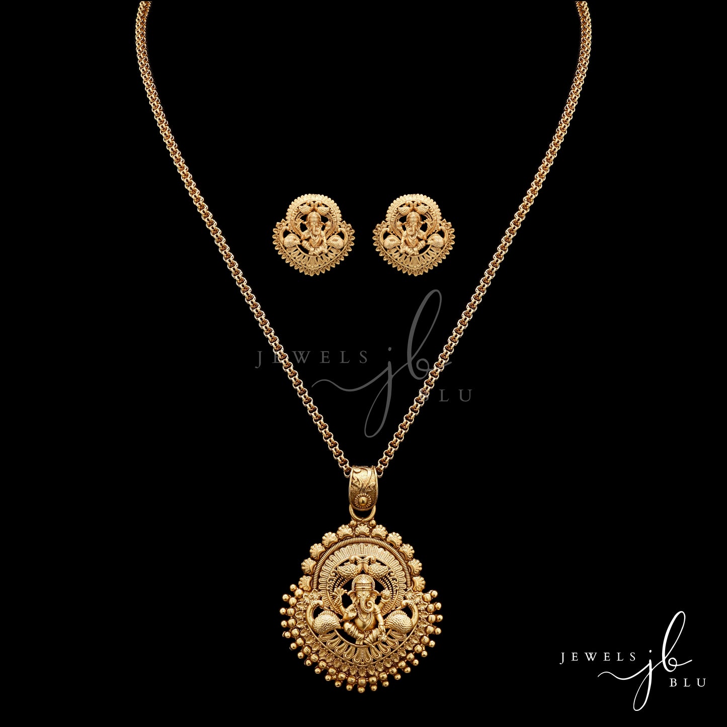 Festive Exclusive Gold Finish Ganesh Ji Necklace Set with Earrings