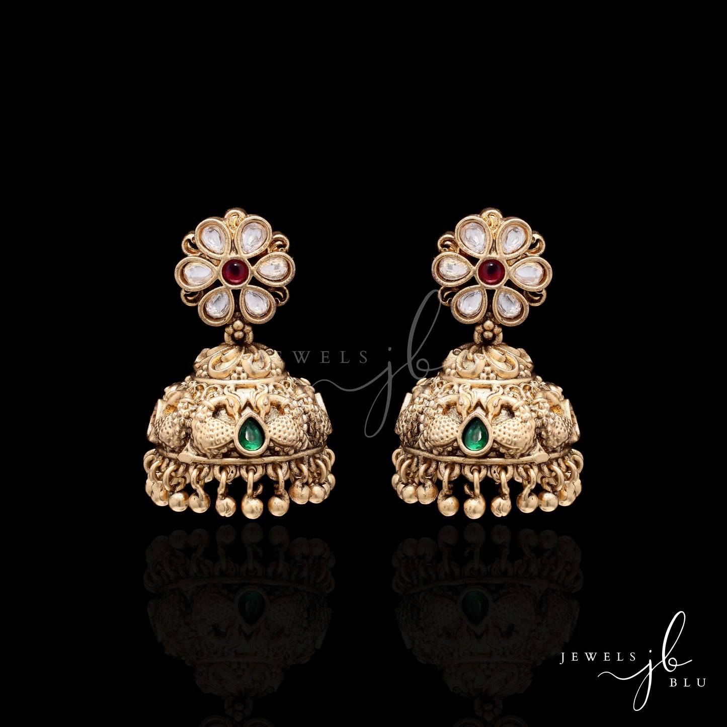 Festive Exclusive Antique Gold Finish Radha Krishna Hand Carved Jharoka Necklace Set with Jhumkis