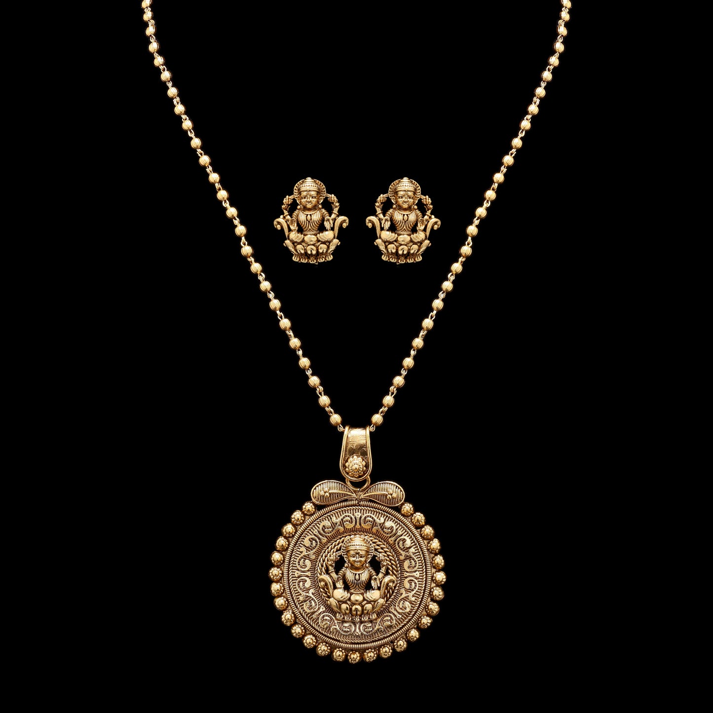 Festive Exclusive Gold Finish Laxmi Mata Necklace Set with Earrings