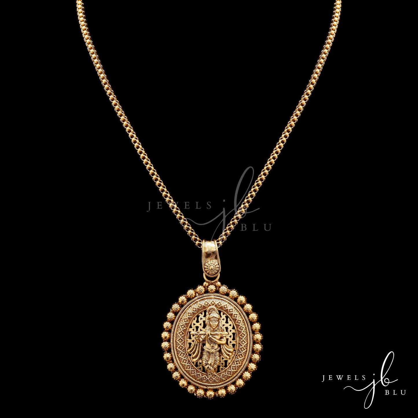 Festive Exclusive Gold Finish Krishna Necklace Set with Earrings