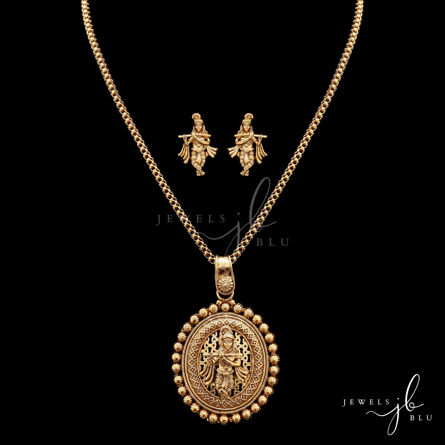 Festive Exclusive Gold Finish Krishna Necklace Set with Earrings