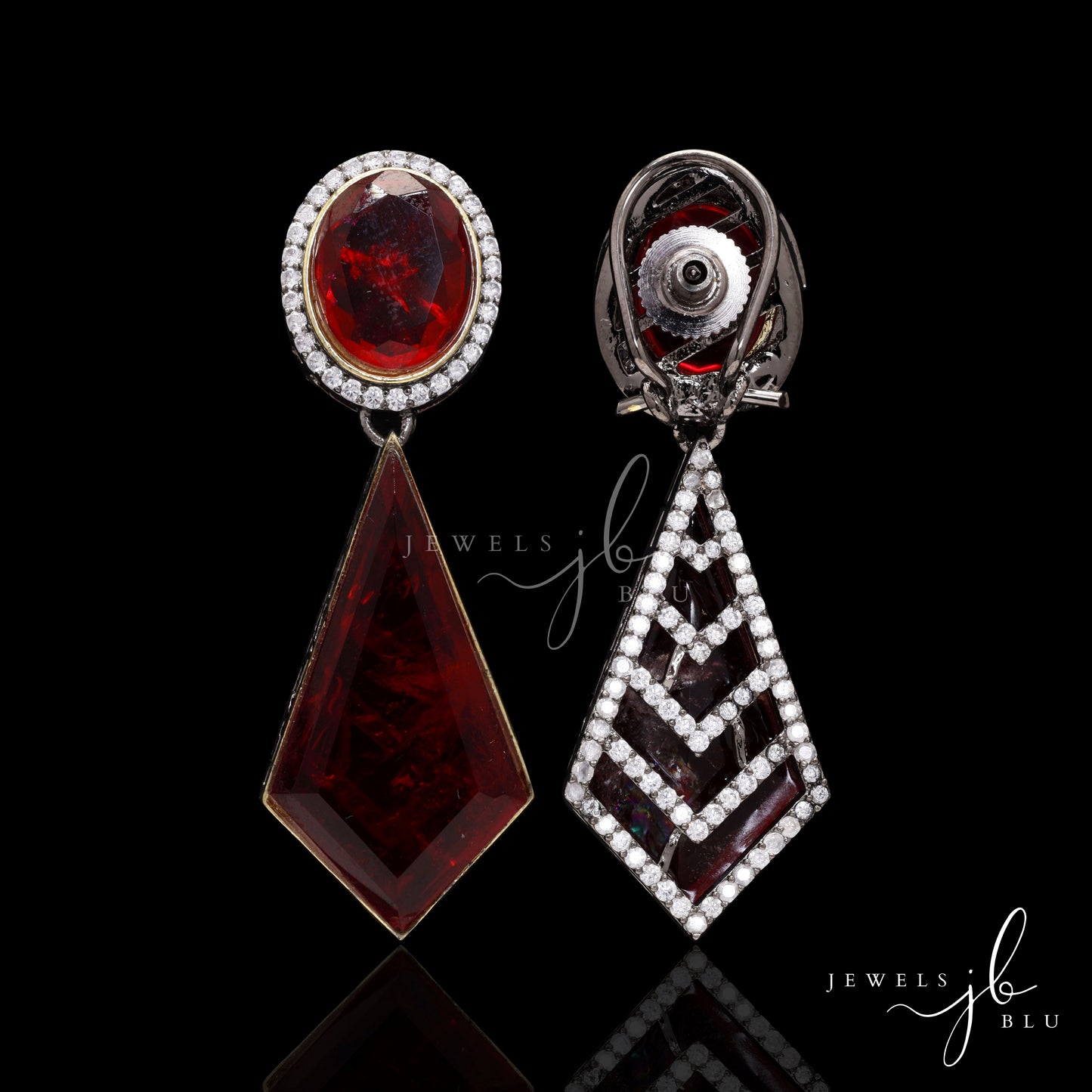 Premium Hydro Ruby Eliza Danglers with Back Diamond Handwork