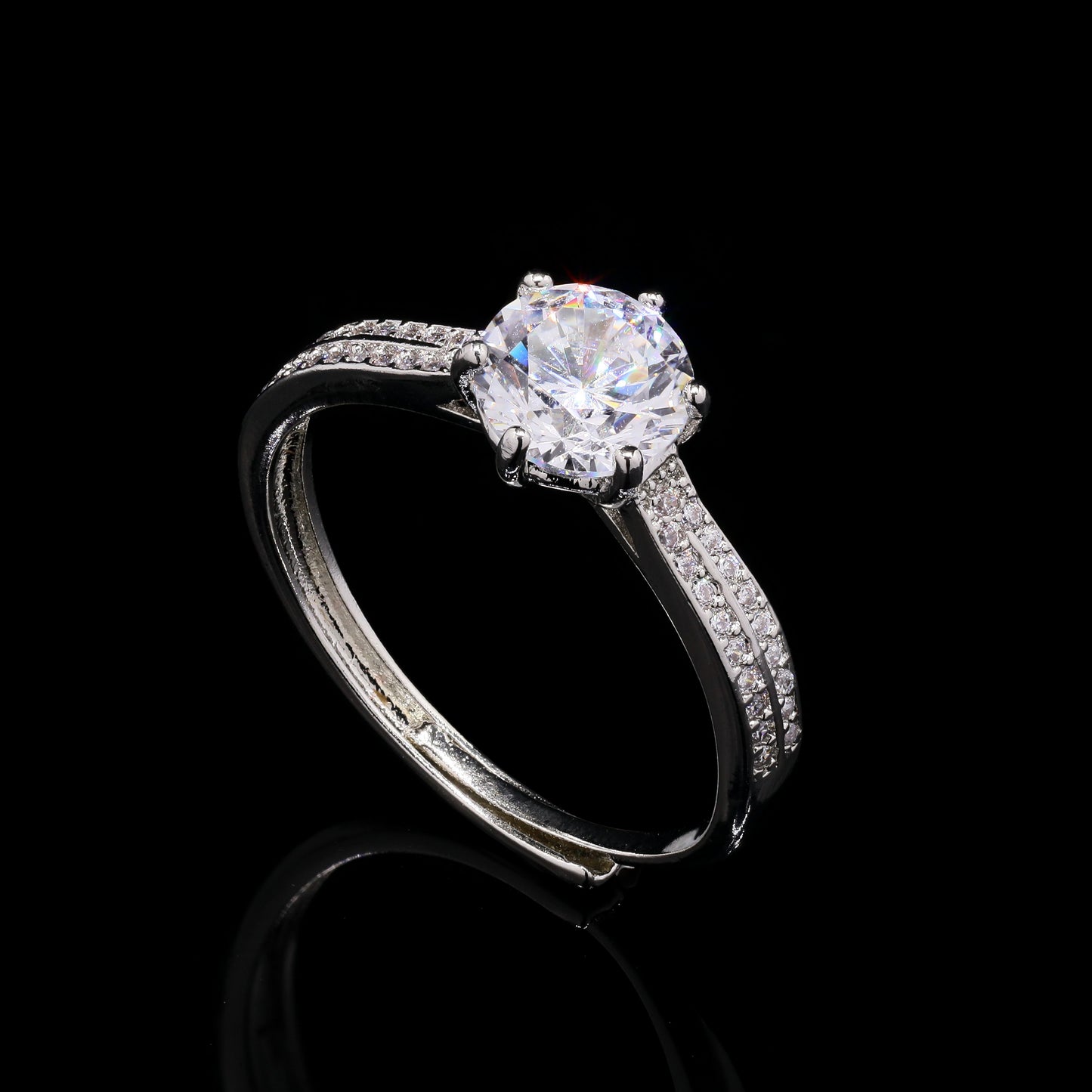 Adjustable American Diamond Solitaire Charlotte Anti Tarnish Ring ( Fits all Sizes )