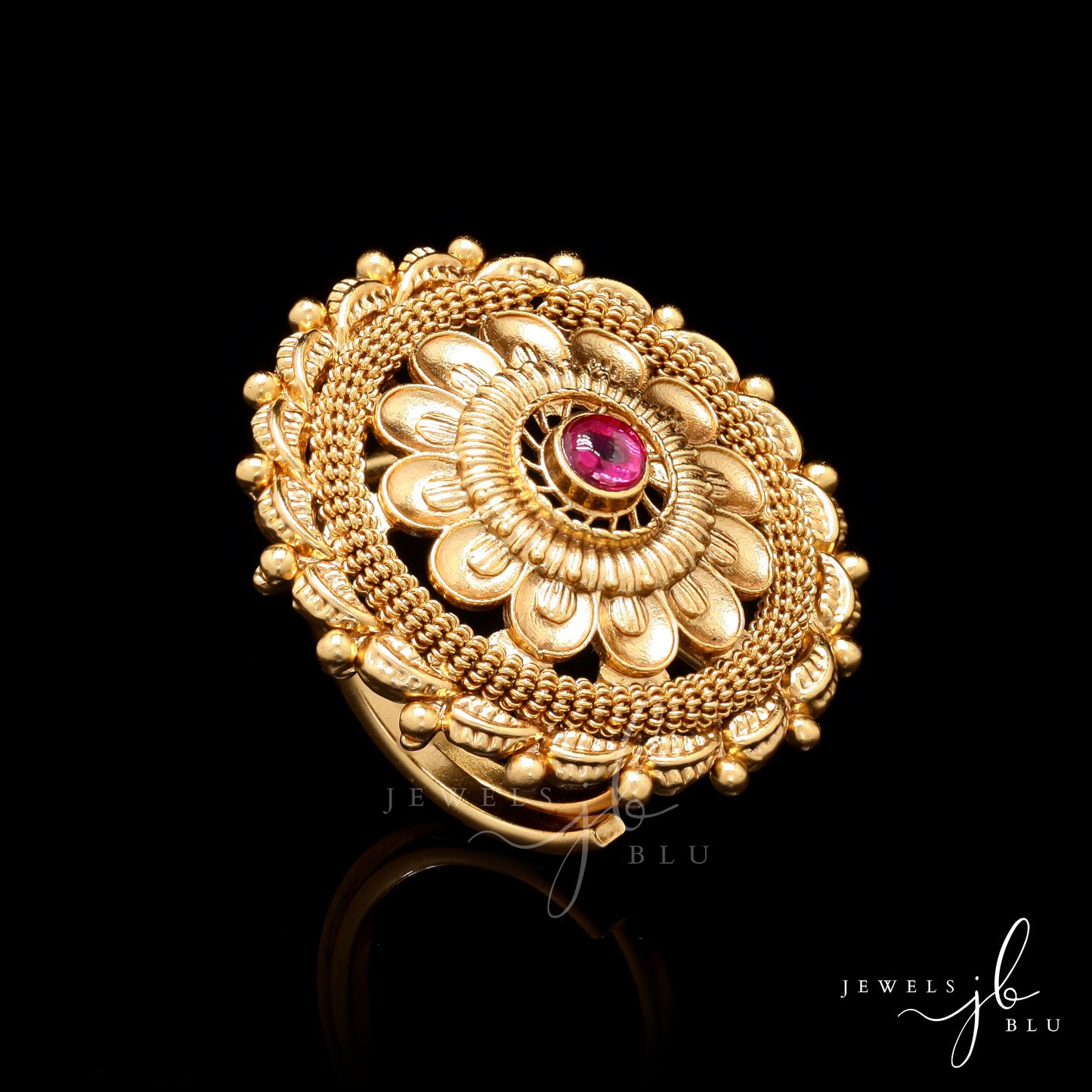 Kumari Gold Finish Traditional Adjustable Ring (Fits All Sizes )