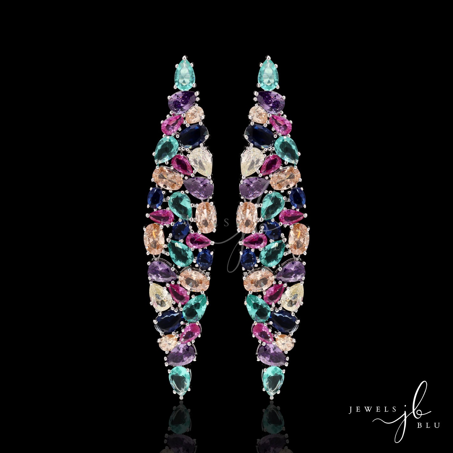 Multi Coloured American Diamond Rota Party Earrings