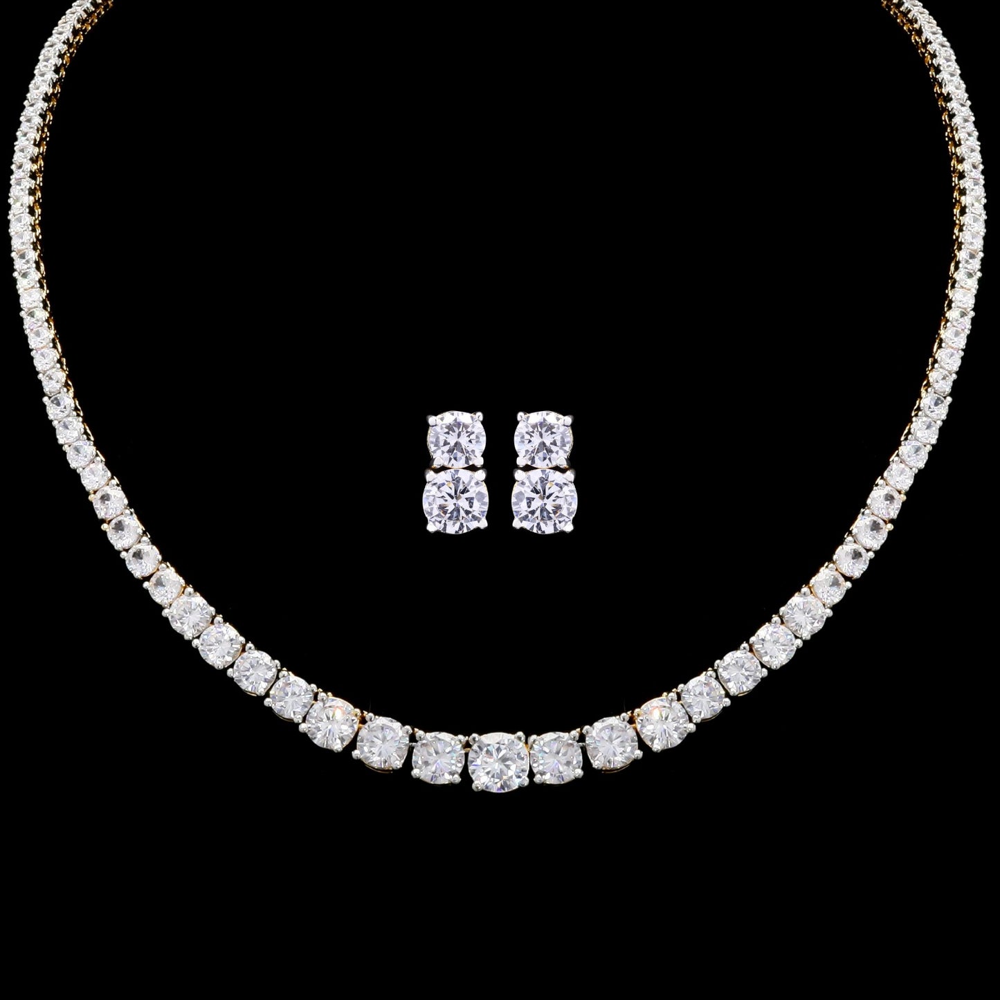 Gold Finish Solitaire Single Line Necklace Set with Earrings