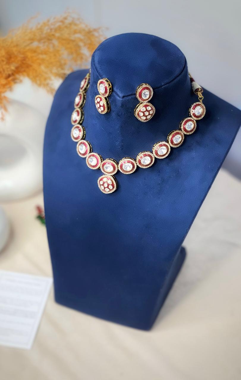 Ruby Enamel Polki Diya Bridal Necklace Set