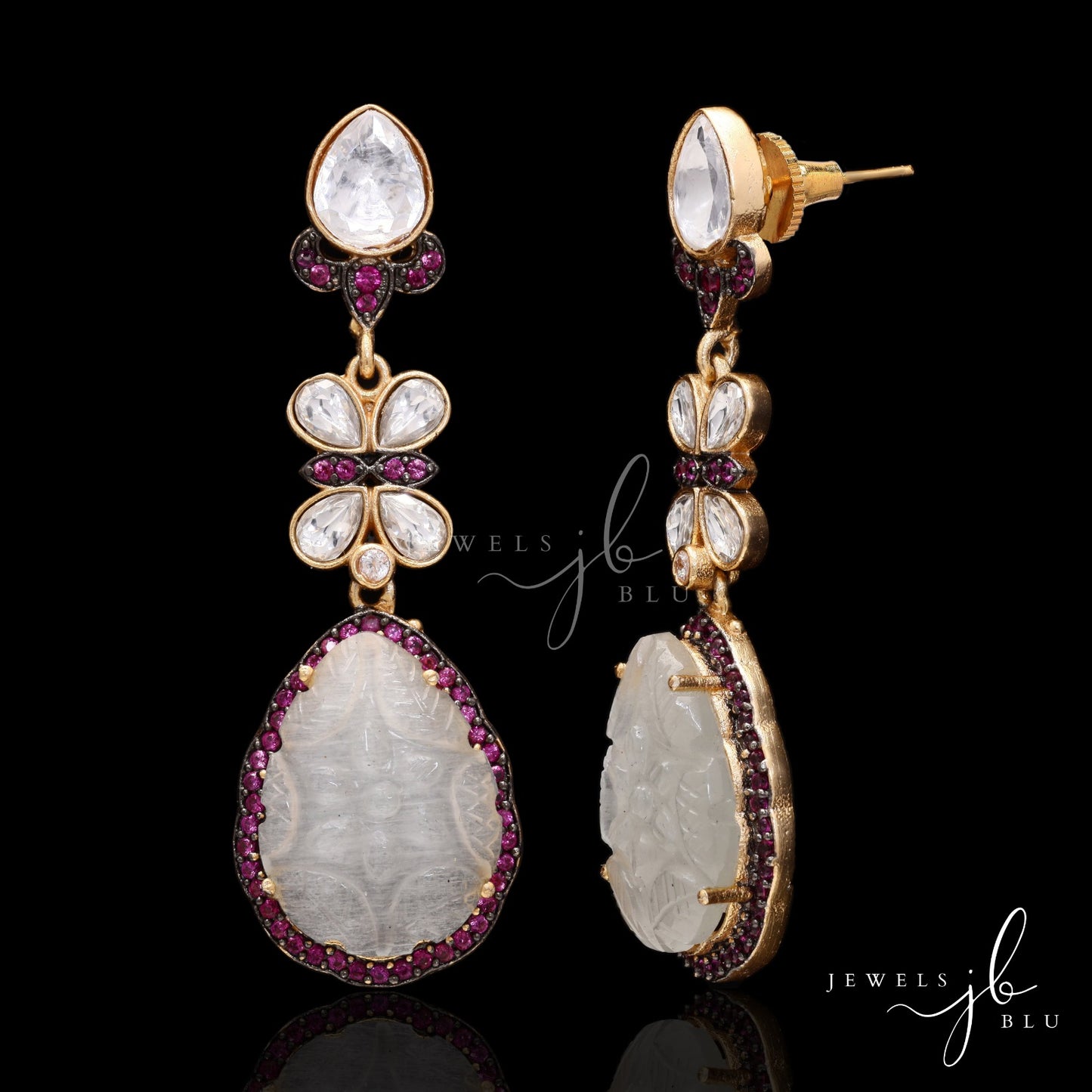 Quartz Crytsal and Polki Kamya Ethnic Earrings