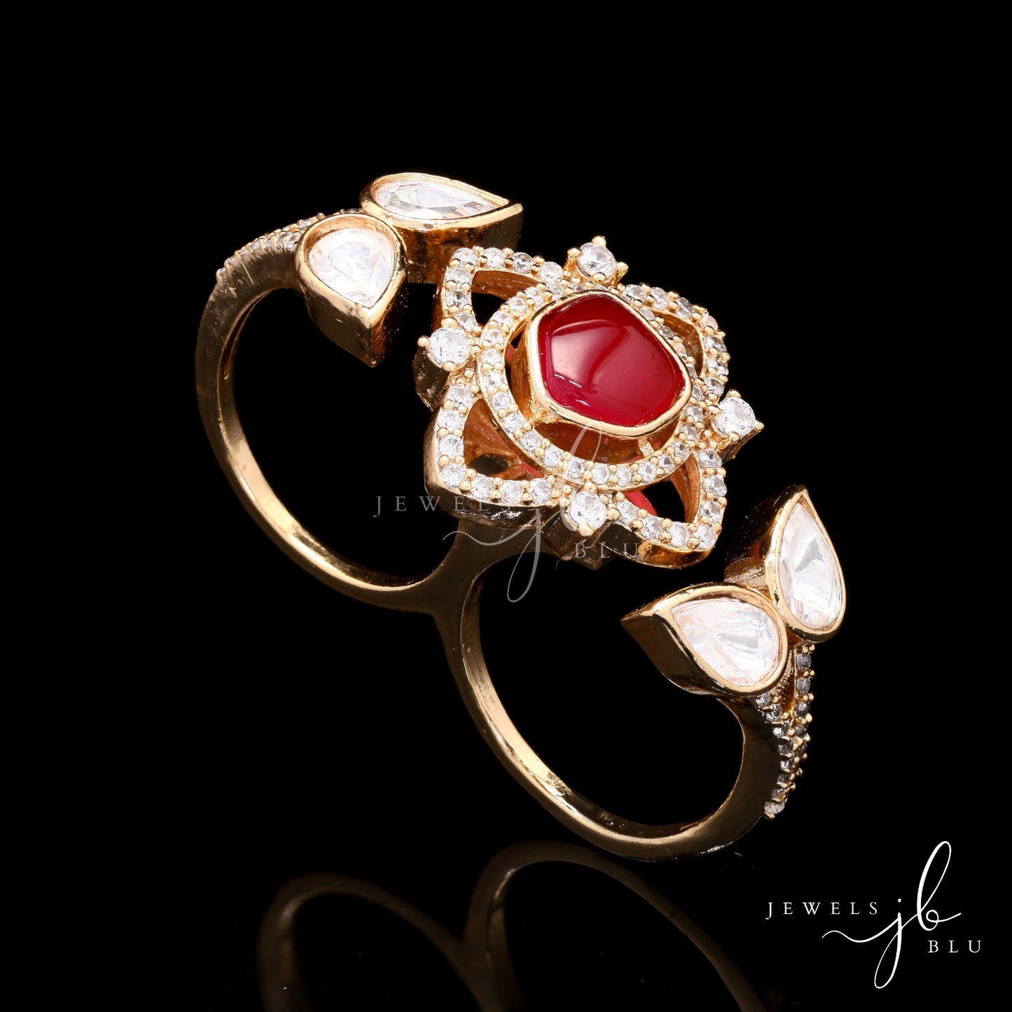 Double Finger Polki Ruby Aashi Adjustable Ring