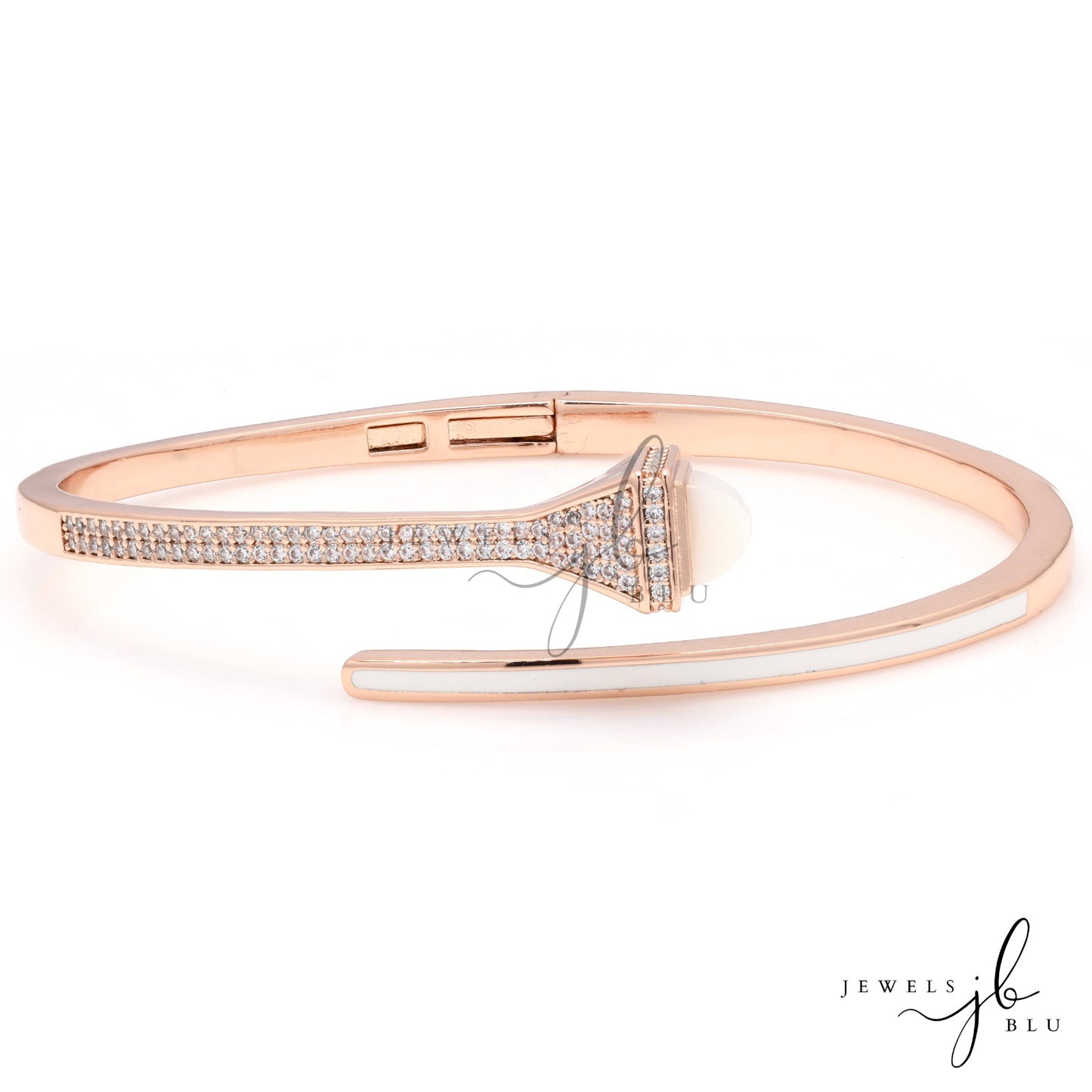 Premium Rose Gold Finish Foxy Openable Bracelet with White Enamel Detailing