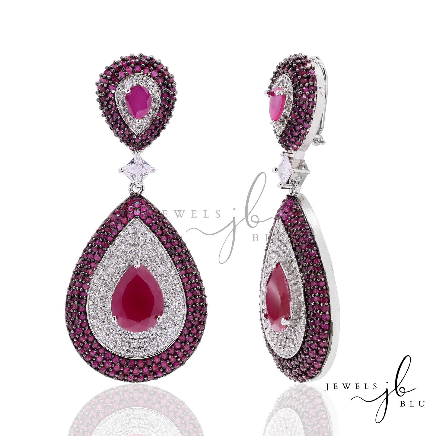 Ruby and American Diamond Jeniffer Party Earrings