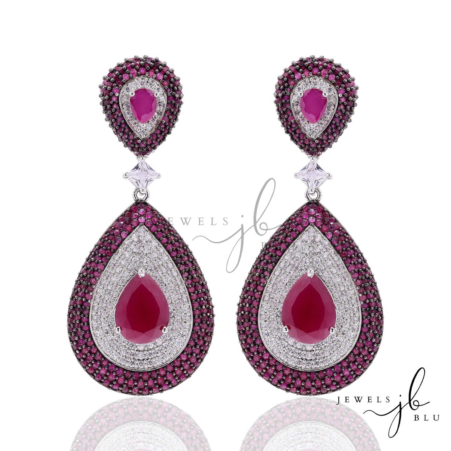 Ruby and American Diamond Jeniffer Party Earrings