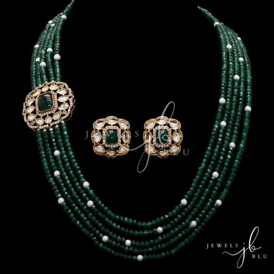 Green Emerald Beading Side Pendant Haar Set