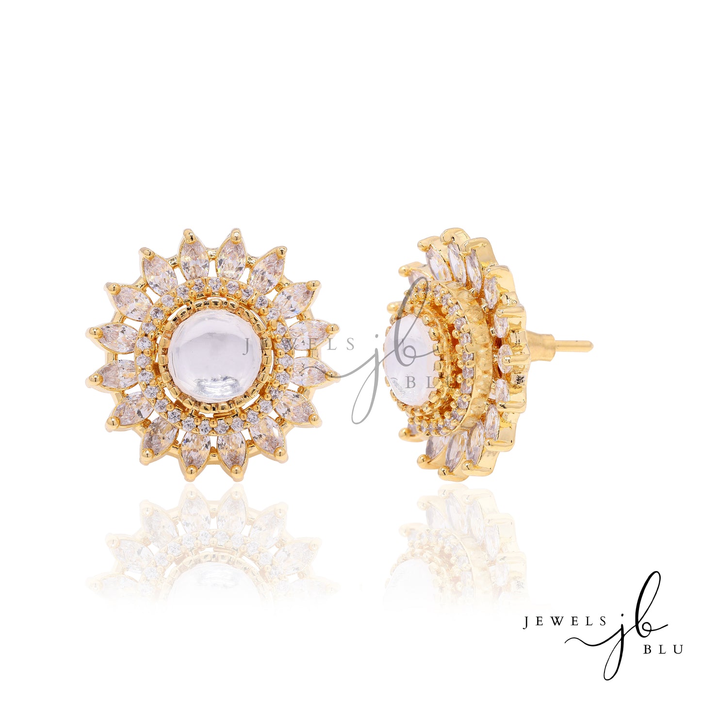 Gold Finish Solar Bloom Statement Studs