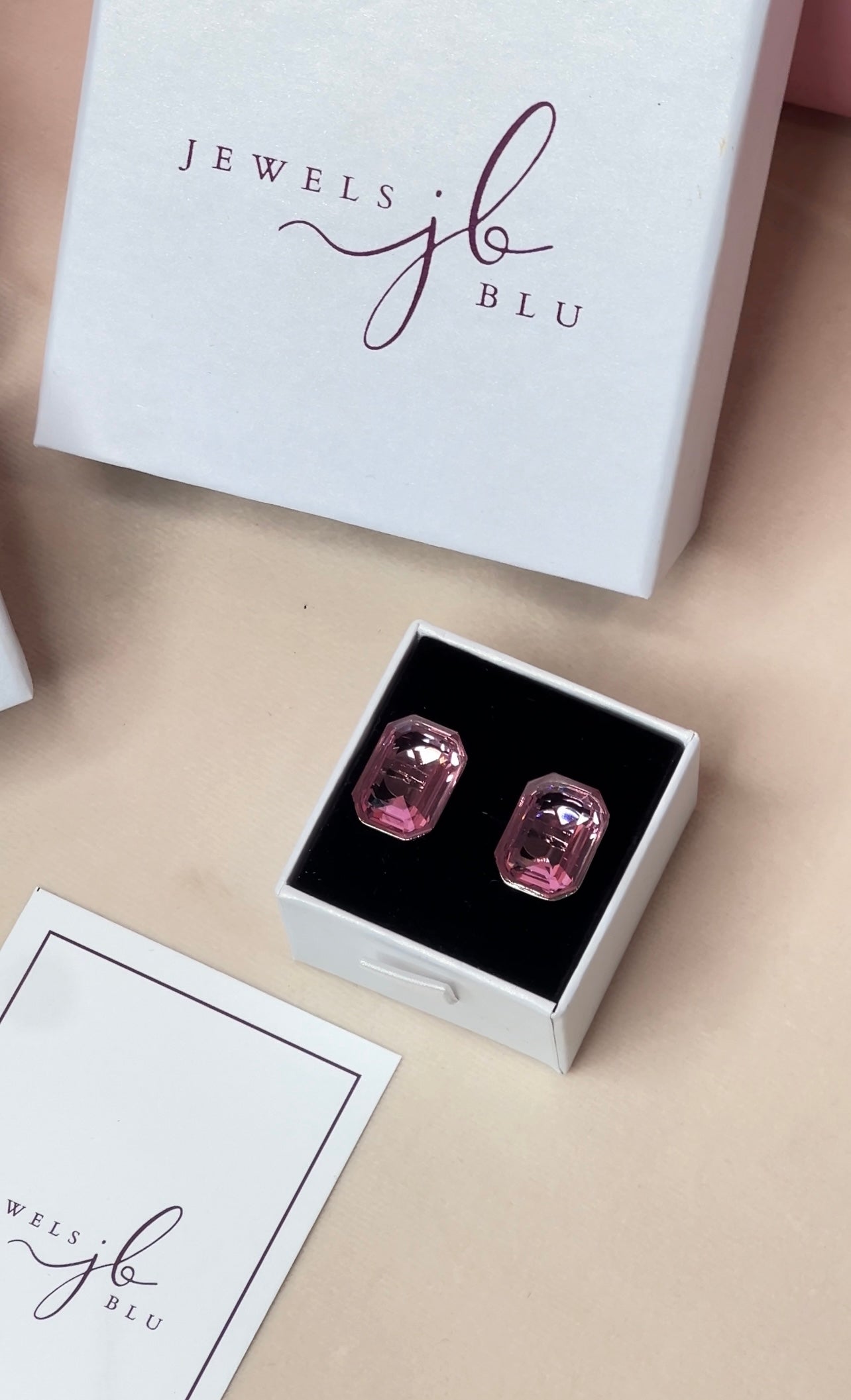 Rose Pink Clear Crystal Stud Earrings