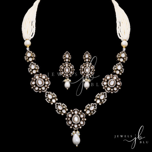 Antique Finish Pearl Beading Necklace Set