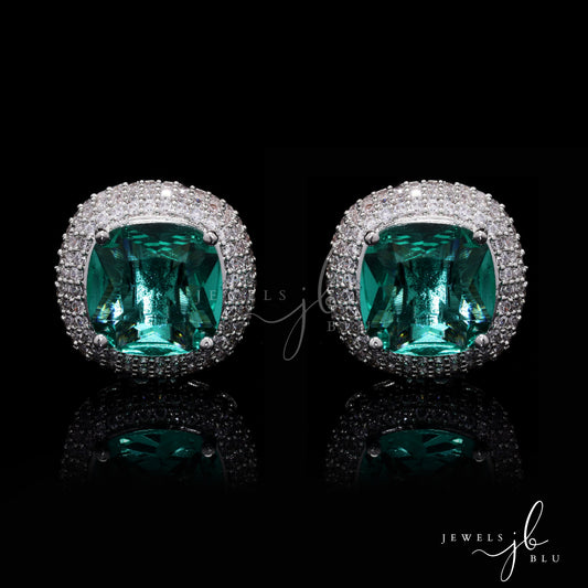 American Diamond and Hydro Emerald Savy Statement Studs