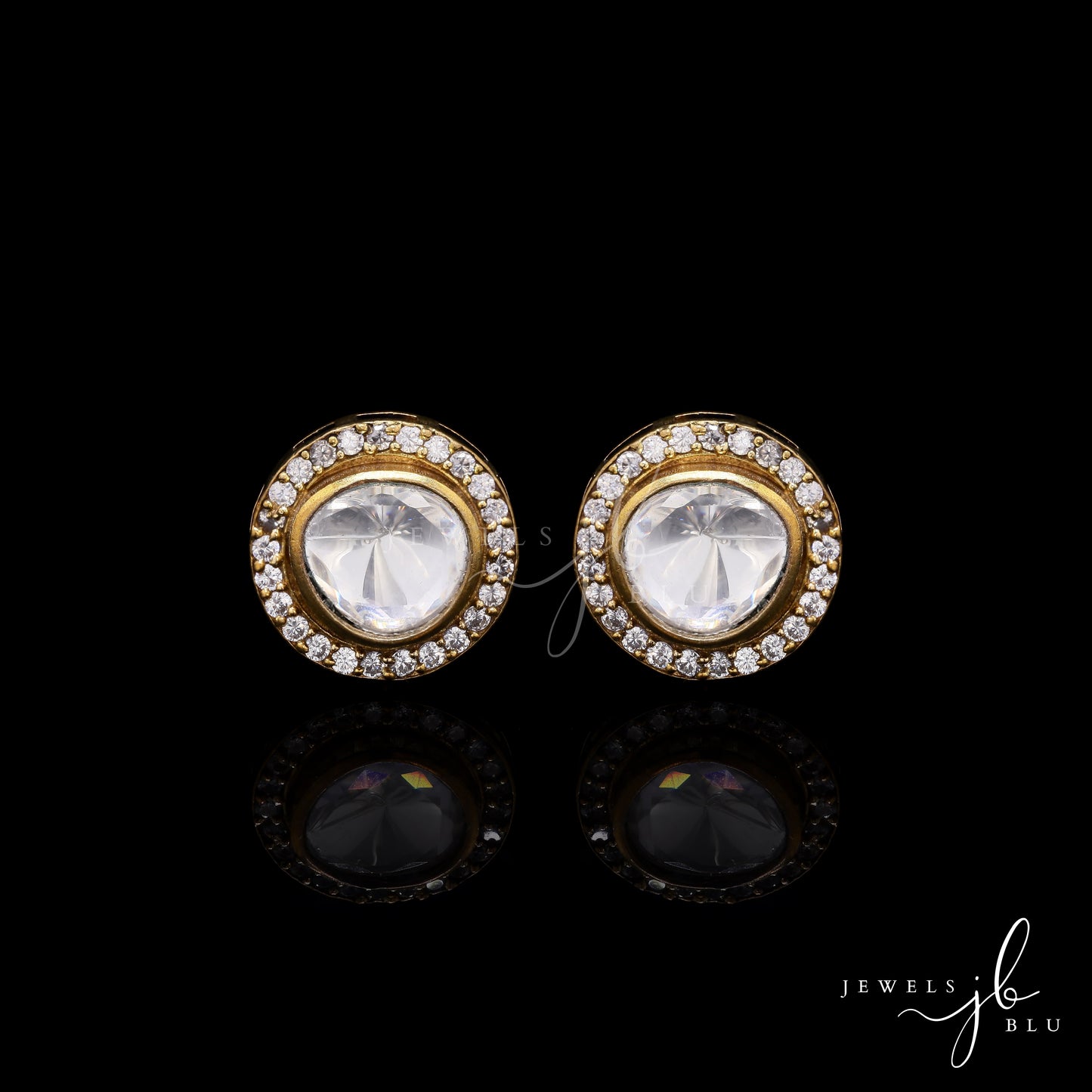Classic Polki Gold Finish with Diamond Cluster Mens Cuff Link Pair