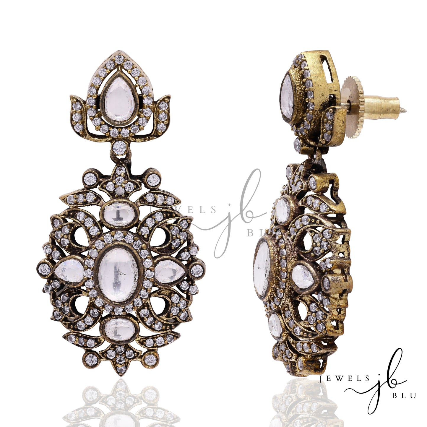 Antique Finish Kundan Polki Maharani Earrings