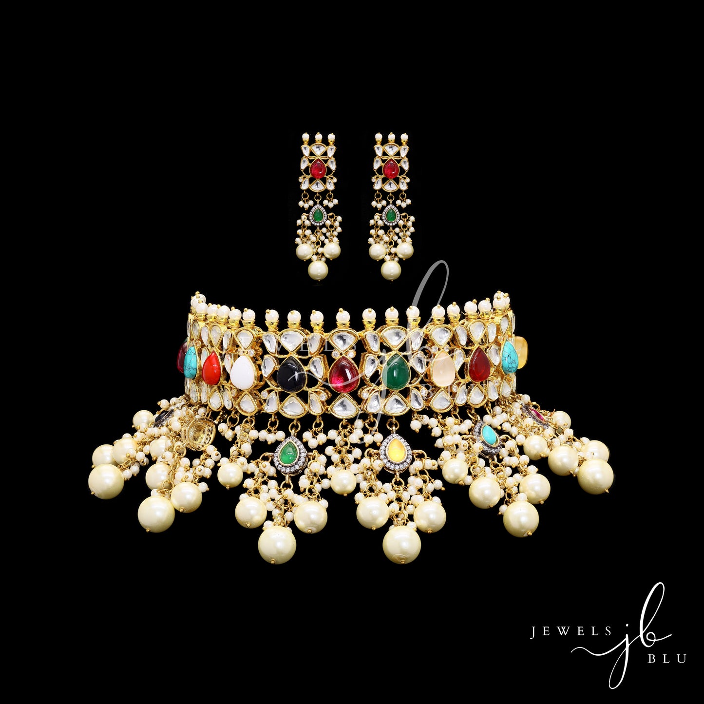 Navratna Kundan Polki Firoza Choker Necklace