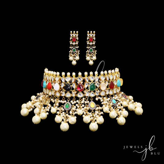 Navratna Kundan Polki Firoza Choker Necklace