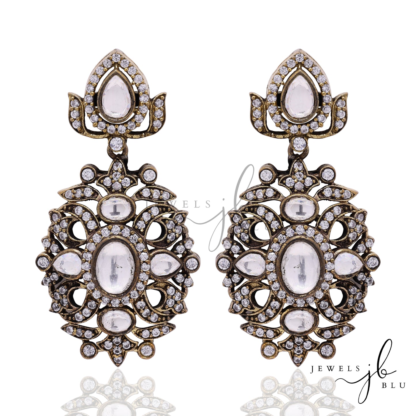 Antique Finish Kundan Polki Maharani Earrings