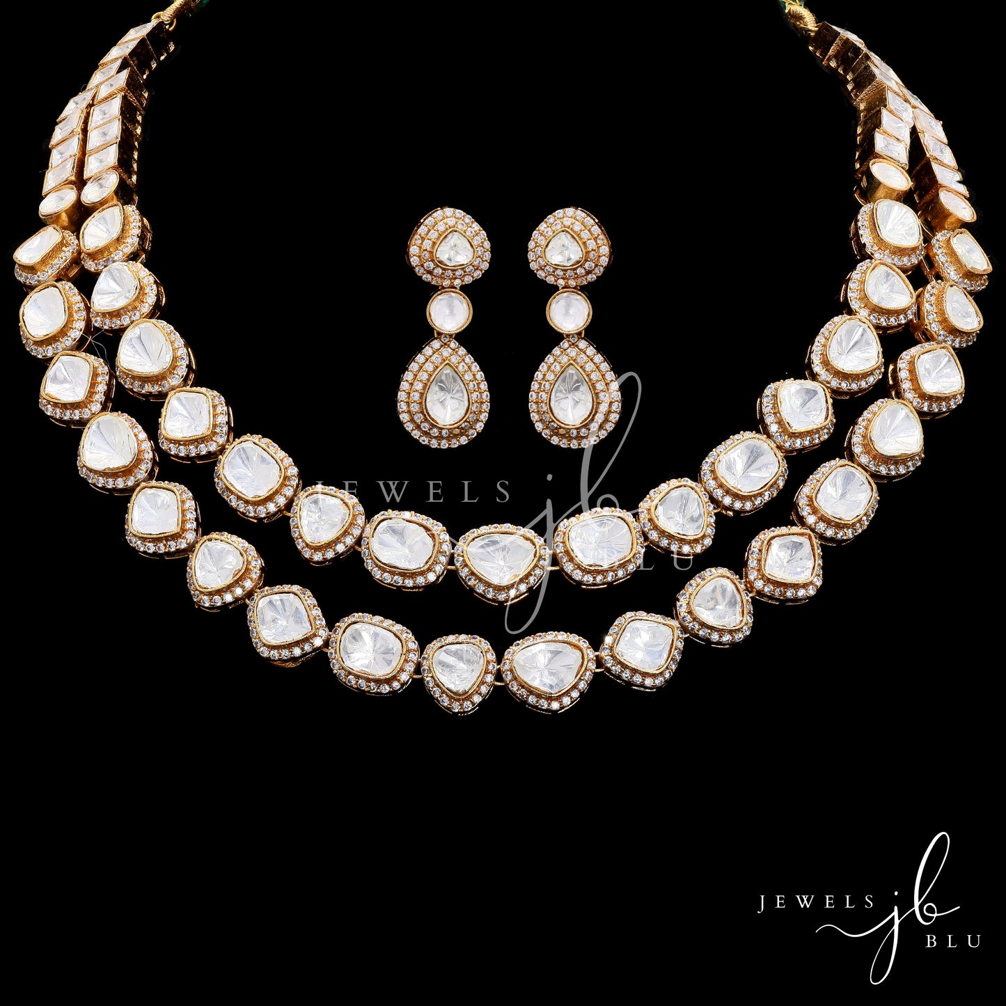 Uncut 2 Lines Polki Statement Necklace With Earring Set