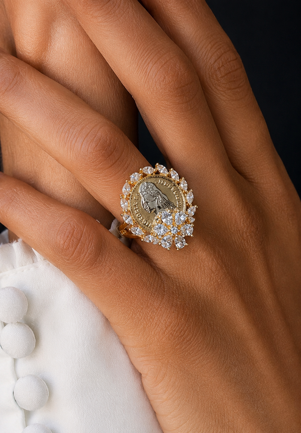 Gold Finish Ginni Gold Coin Adjustable Ring ( Fits All Sizes )