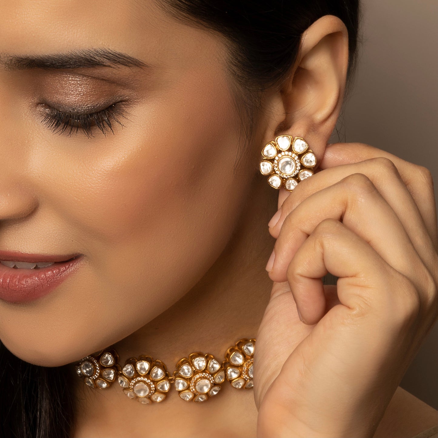Kundan Polki Phool Choker Necklace Set