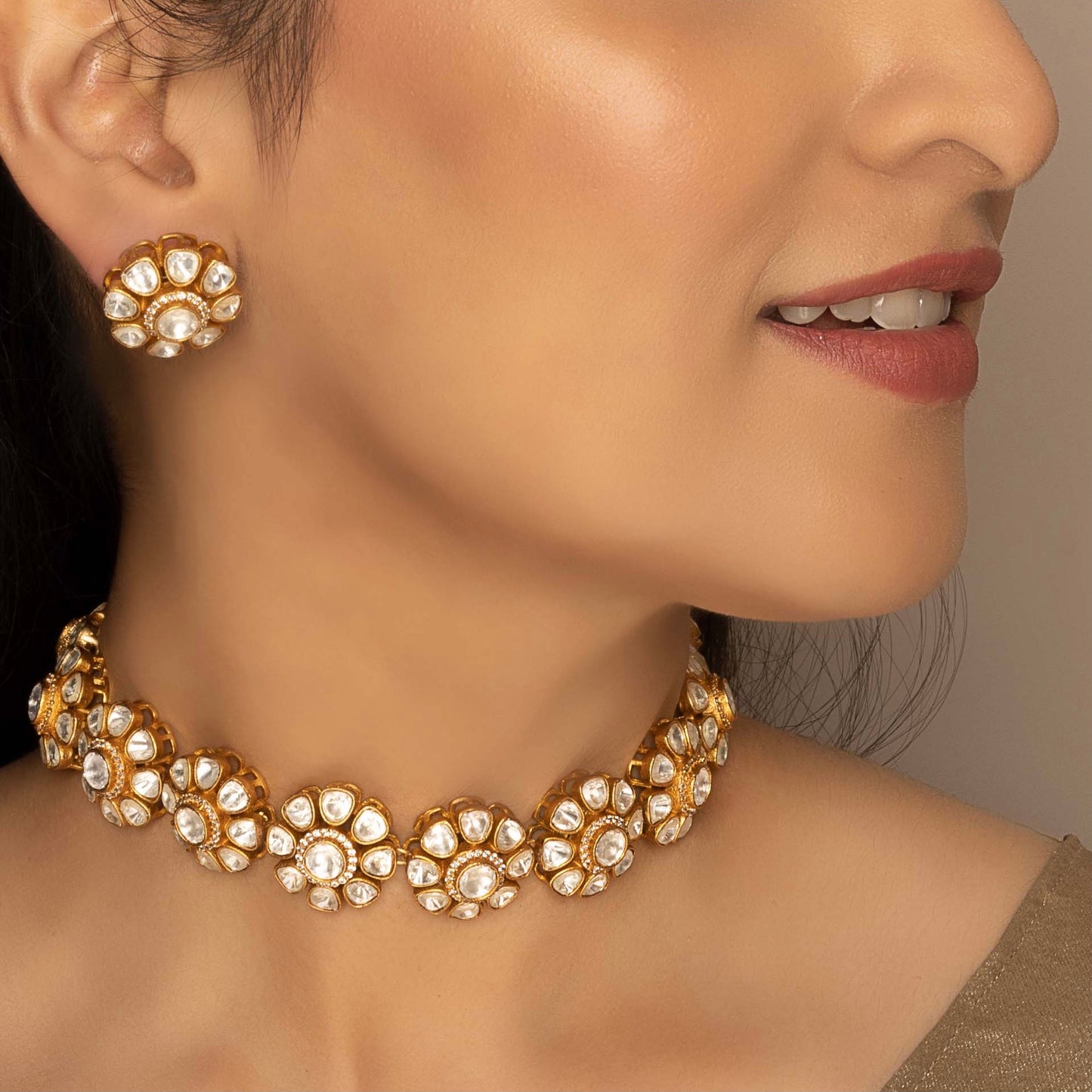 Kundan Polki Phool Choker Necklace Set