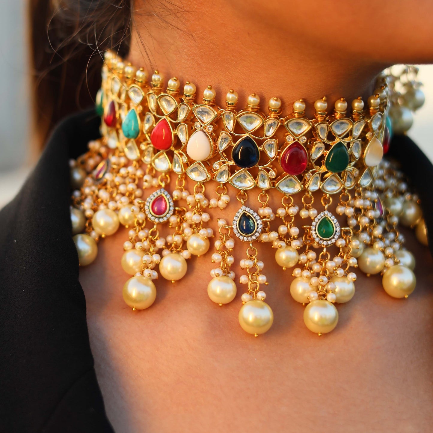 Navratna Kundan Polki Firoza Choker Necklace