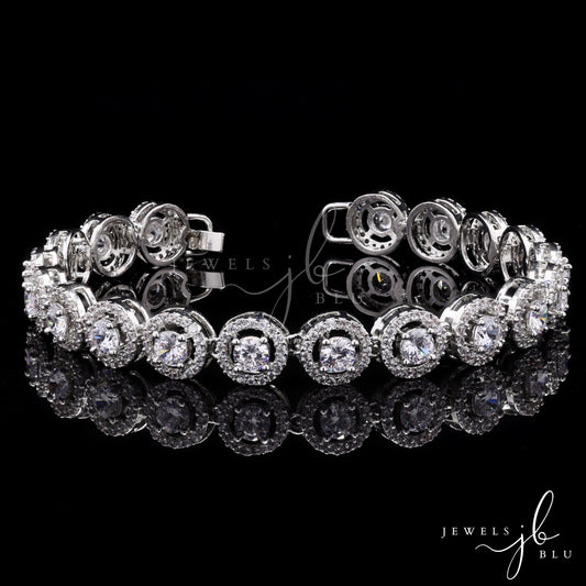 Classic Round Cut Solitaire Halo Tennis Bracelet