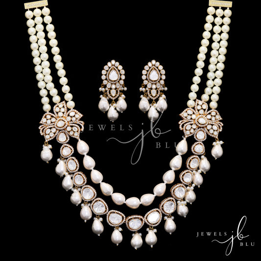 Pearl And Polki Maharani Haar With Statement Earrings