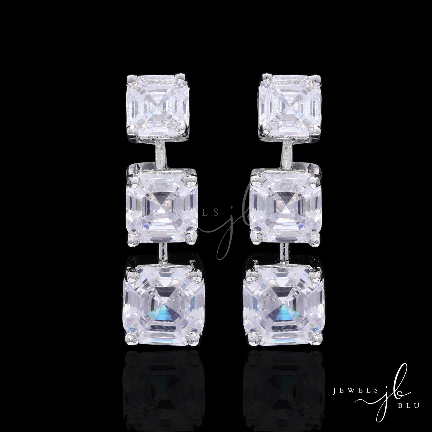 3 Layered Ascher Cut Solitaire Harlen Party Earrings