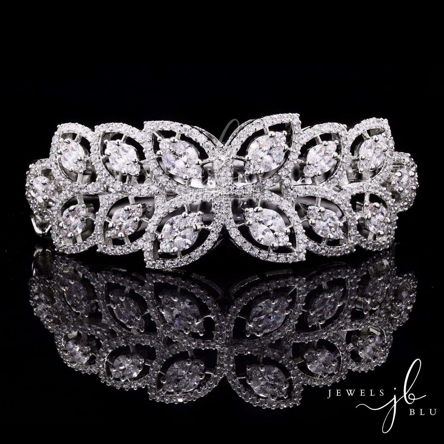 Marquise and Round Diamond Cluster Gizelle Statement Openable Kada Bracelet