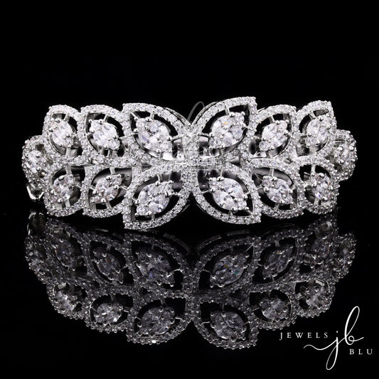 Marquise and Round Diamond Cluster Gizelle Statement Openable Kada Bracelet