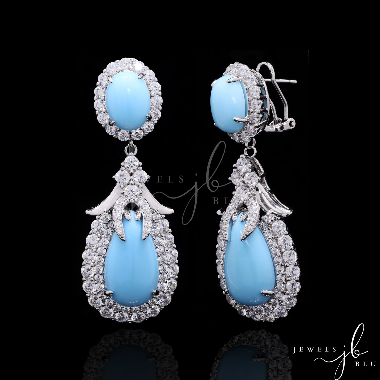 Premium Turquoise Blue Crystal and American Diamond Studded Azga Party Earrings