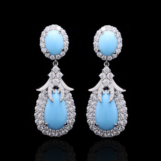 Premium Turquoise Blue Crystal and American Diamond Studded Azga Party Earrings