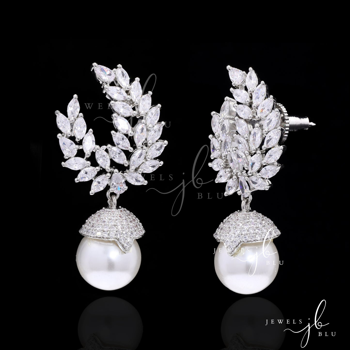 American Diamond Marquise and Fresh Water Pearl Zenia Studs