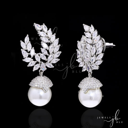 American Diamond Marquise and Fresh Water Pearl Zenia Studs