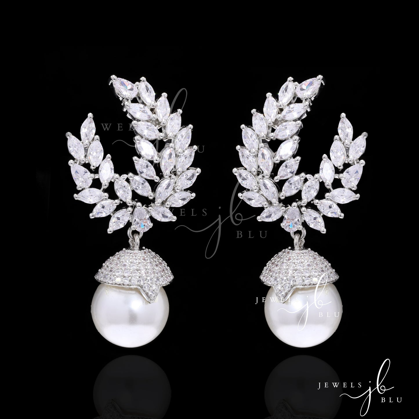 American Diamond Marquise and Fresh Water Pearl Zenia Studs