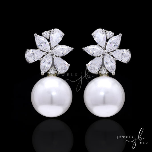 American Diamond Myra Fresh Water Pearl Party Earrings