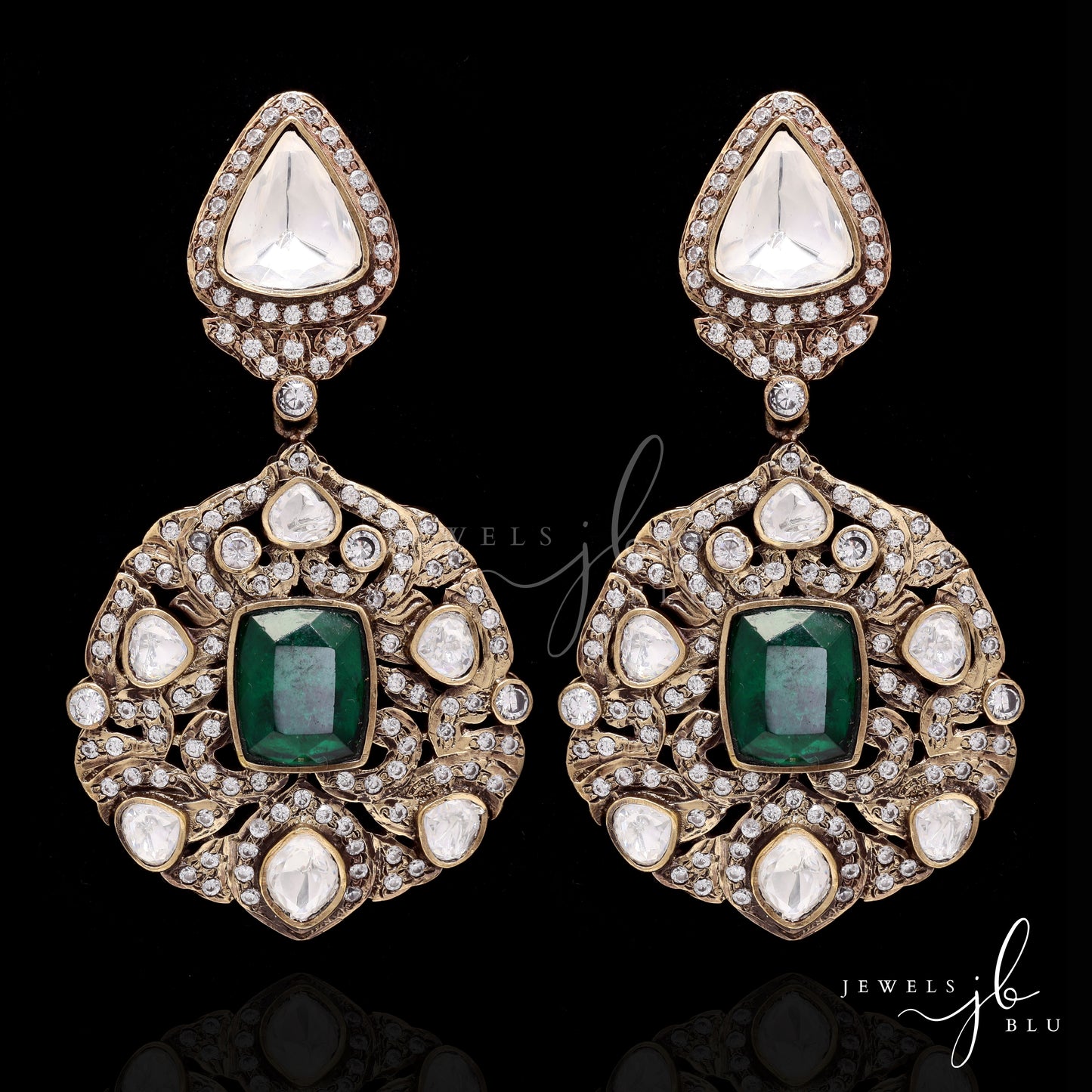 Antique Finish Polki and Emerald Statement Dulari Bridal and Festive Necklace Set with Earrings