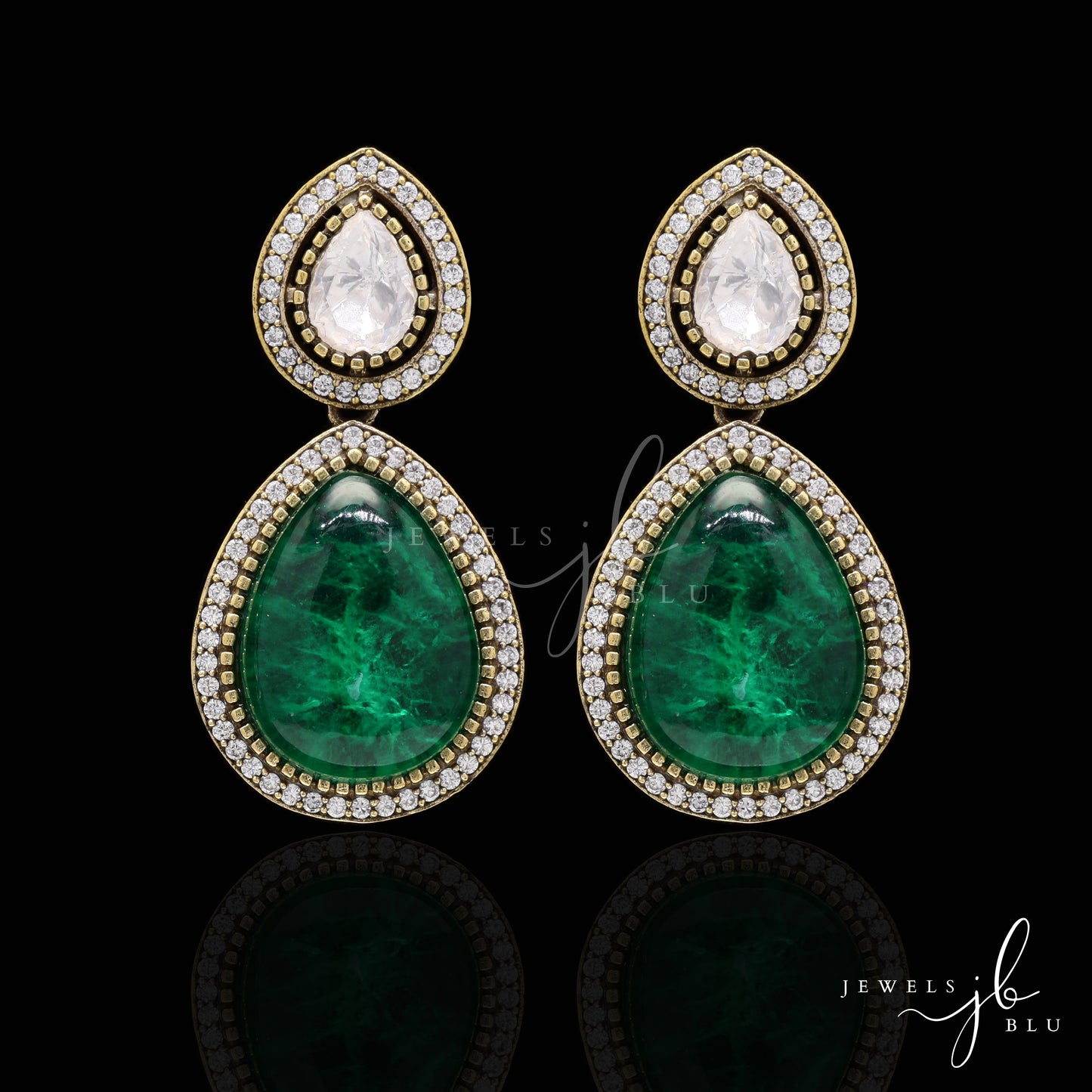 Premium Zahira Polki and Drop Emerald Festive and Bridal Necklace Set