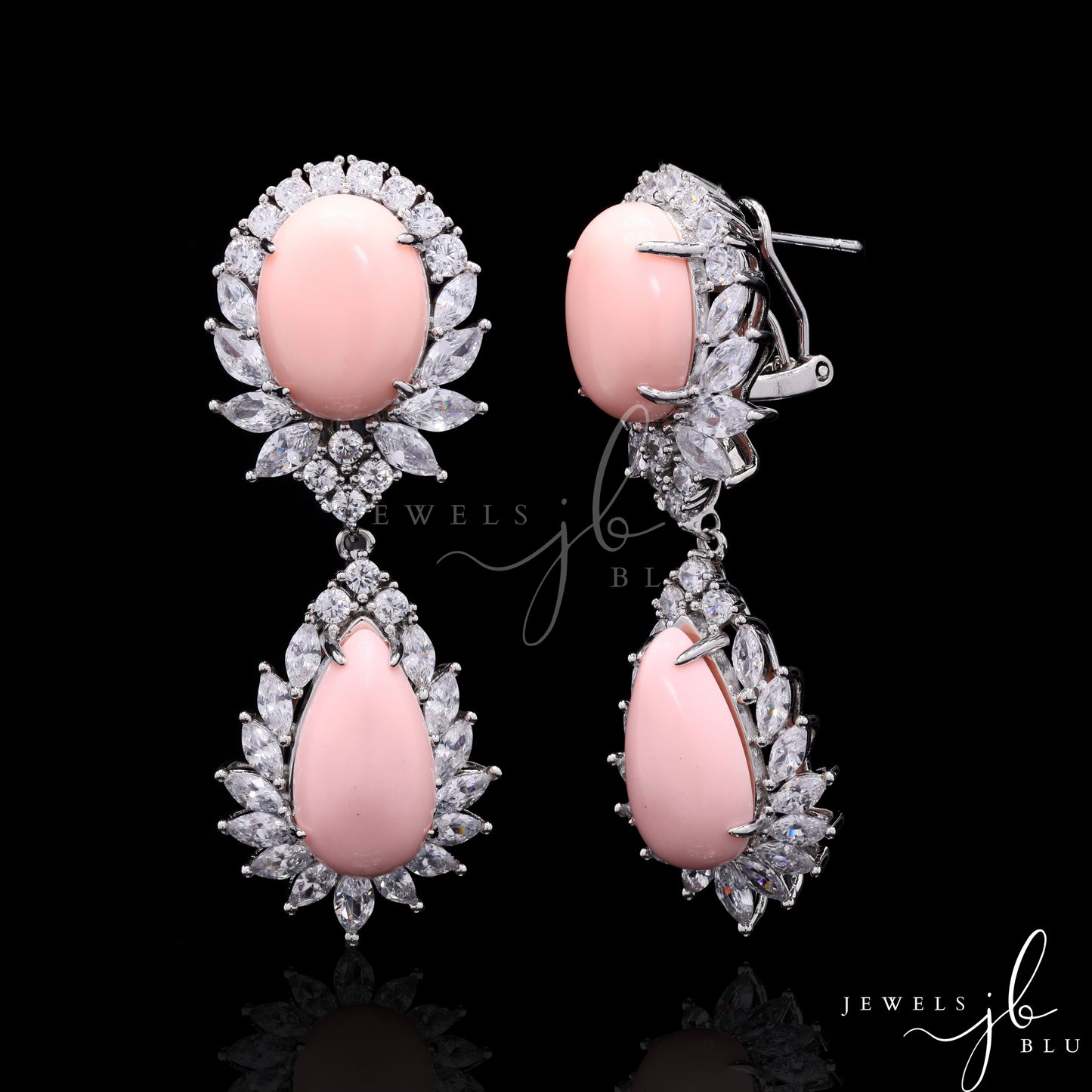 Peach Coral and American Diamond Vanessa Party Earrings