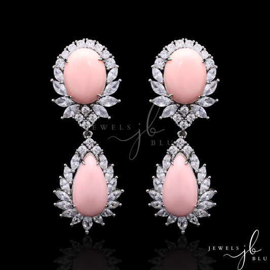 Peach Coral and American Diamond Vanessa Party Earrings