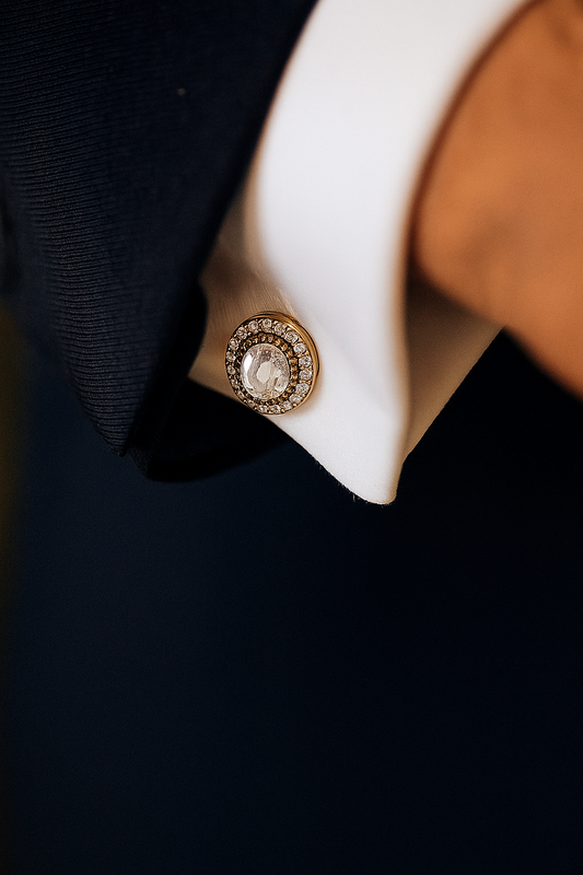 Oval Polki Classic Gold Finish Mens Cuff Link Pair