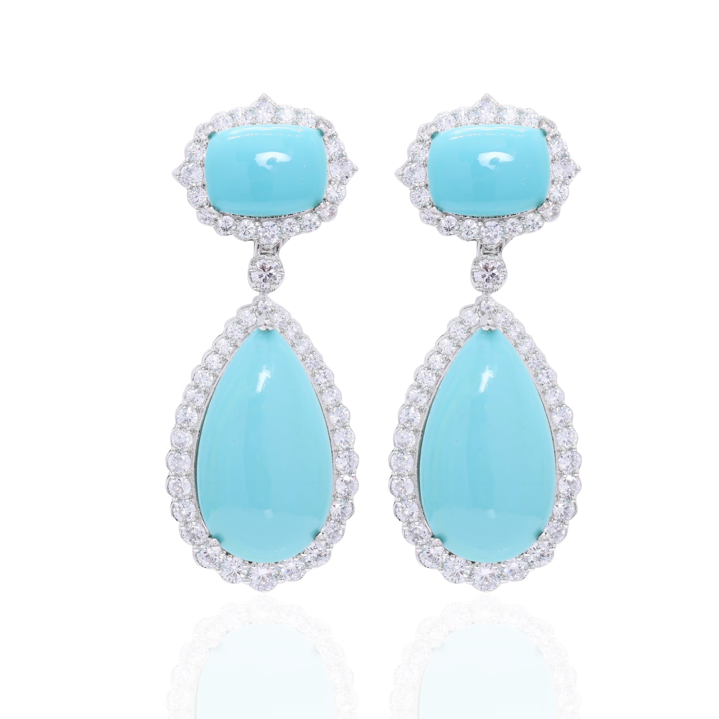 Turquoise Blue American Diamond Studded Premium Lara Party Earrings