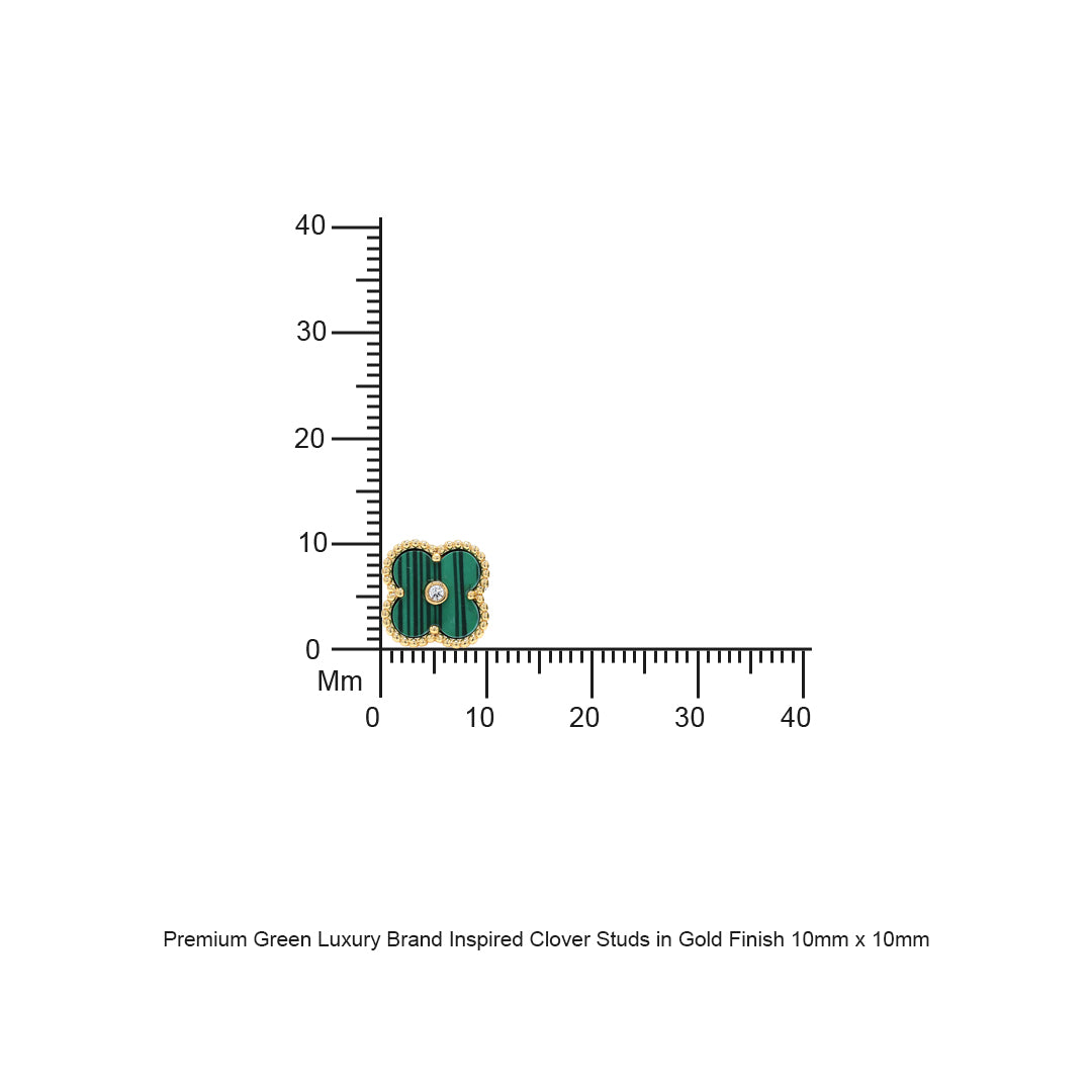 Premium Green Luxury Brand Inspired Clover Studs in Gold Finish