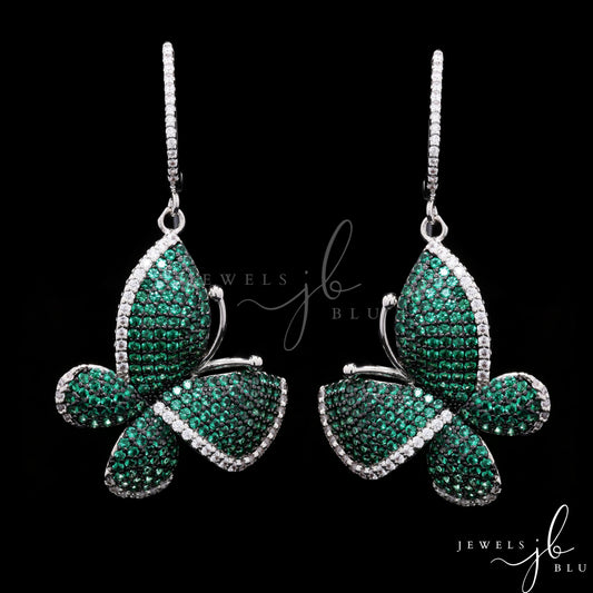 Invisible Setting Green Butterfly Hanging Earrings